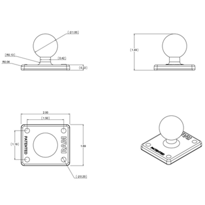 ram-b-347uiu3. Ram ball adapter with AMPS plate